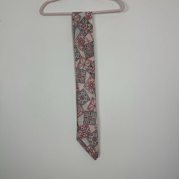 Scarf Red White Blue Narrow Rectangle Scarf Geometric Vintage - Picture 1 of 4
